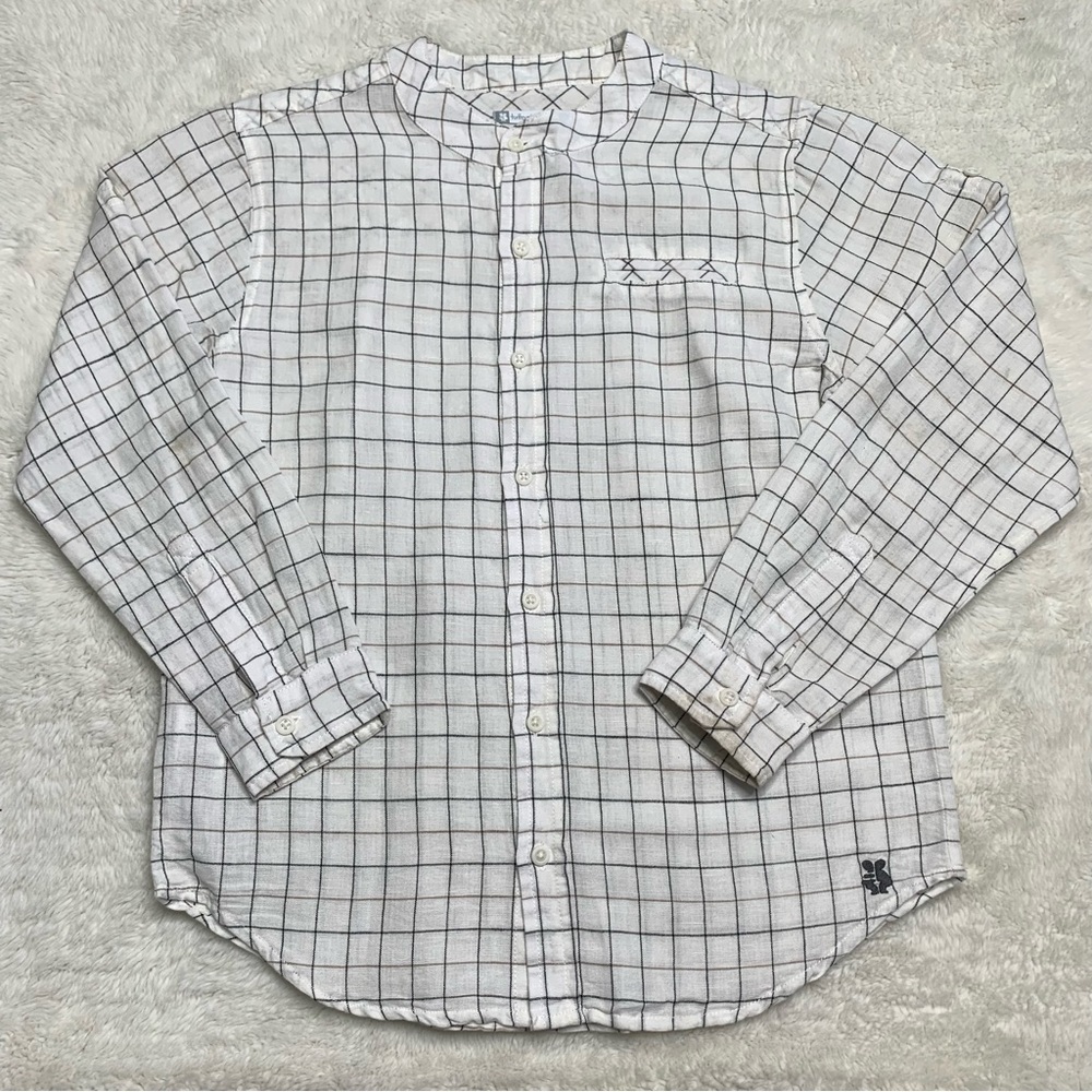 Tutto Piccolo Boy's White Black Checkered Button Down Shirt Size 12